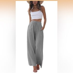 Linen & Cotton Wide-Leg Pants. Light Grey. NWT. Size XL